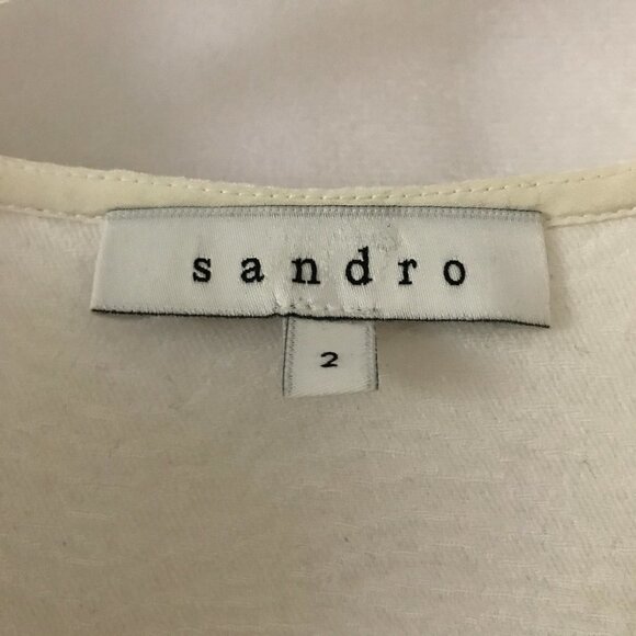 Sandro Textured Top with Ruffled Shoulders, White - Picture 4 of 4